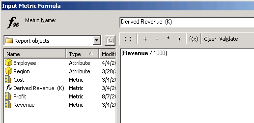 Input Metric Formula dialog box Input Metric Formula dialog box
