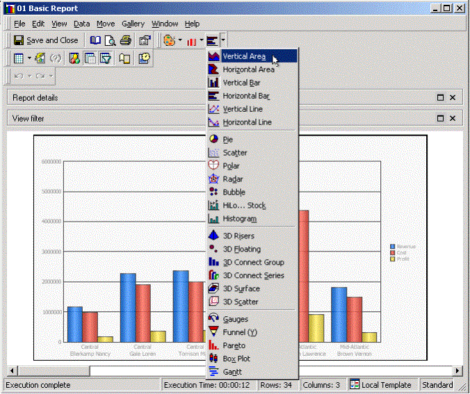 Show Different Graph Layouts Designating graph styles available for report display