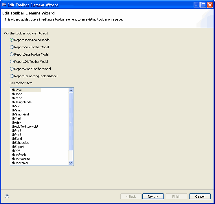 Edit Toolbar Element Wizard
