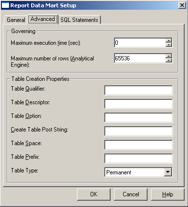 Mart Table Sql Specifying Governors and Table Creation Options