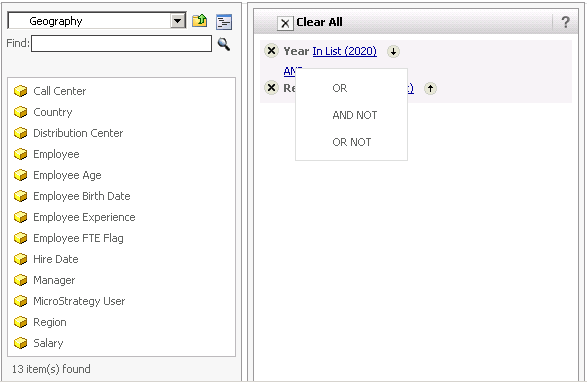 Changing the operator which joins filter qualifications