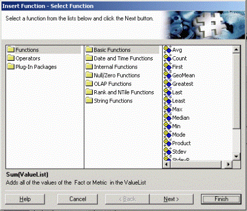 Adding Functions to Expressions with the Insert Function Wizard