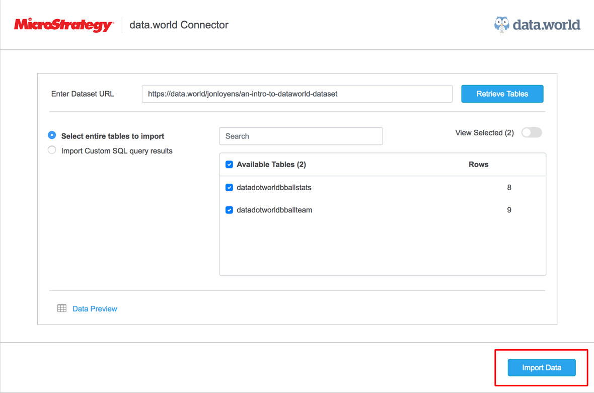 Data World Query 使用 data.world 连接器