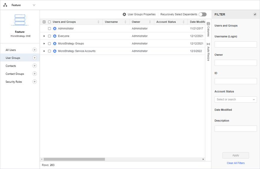 Configure Security Access for Top Level User Groups