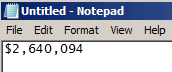 Notepad, con l'importo delle entrate copiato ($2.640.094)